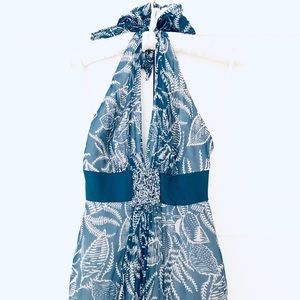 NWT BCBG Maxi Dress Teal & Cream Silk with Beading